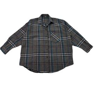 Vintage Korean Plaid Button Up Shirt XL • Dark Academia Normcore‎ Grunge Flannel